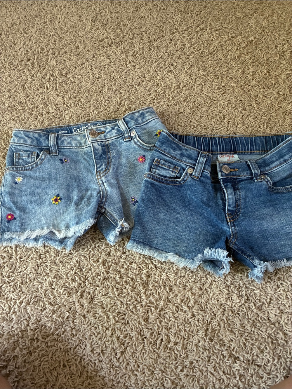 Cat & Jack Embroidered Light and Medium Blue Denim Shorts Duo XS 4/5 like new